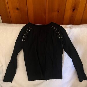 Black Long Sleeve Top with Eyelet Detail